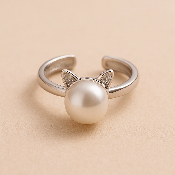 Wunderschöne Katzen- und Perlenkette mit gratis Ohrringen und Ring